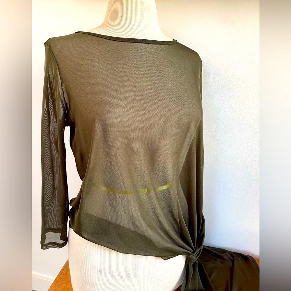 Sheer Asymmetrical Olive Green Top